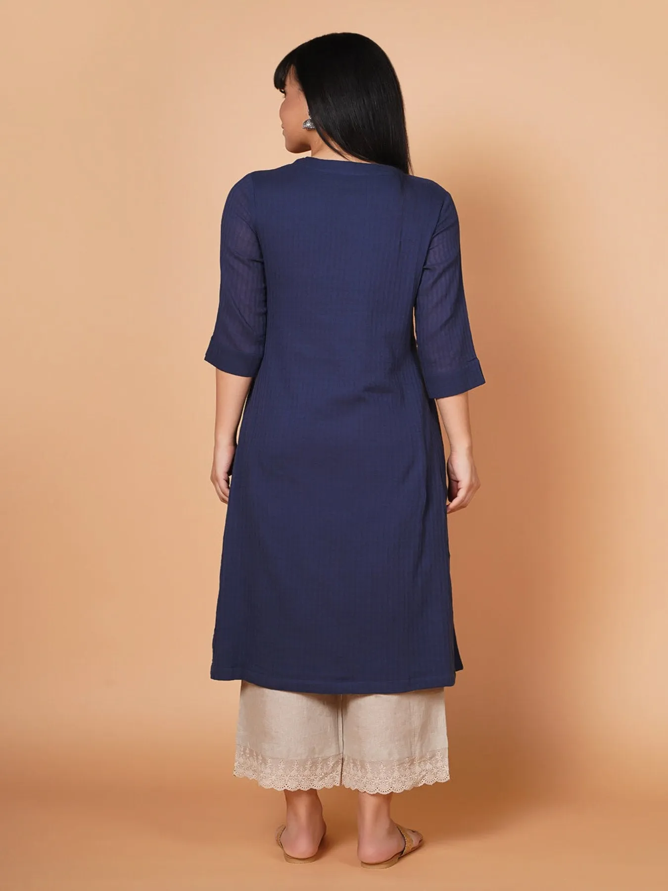 Barara Navy Blue Solid Aline Kurta 