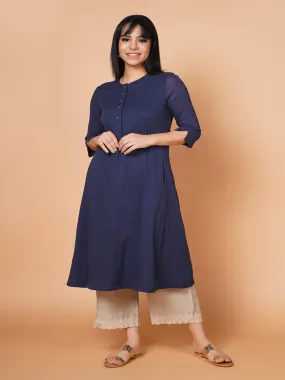 Barara Navy Blue Solid Aline Kurta 