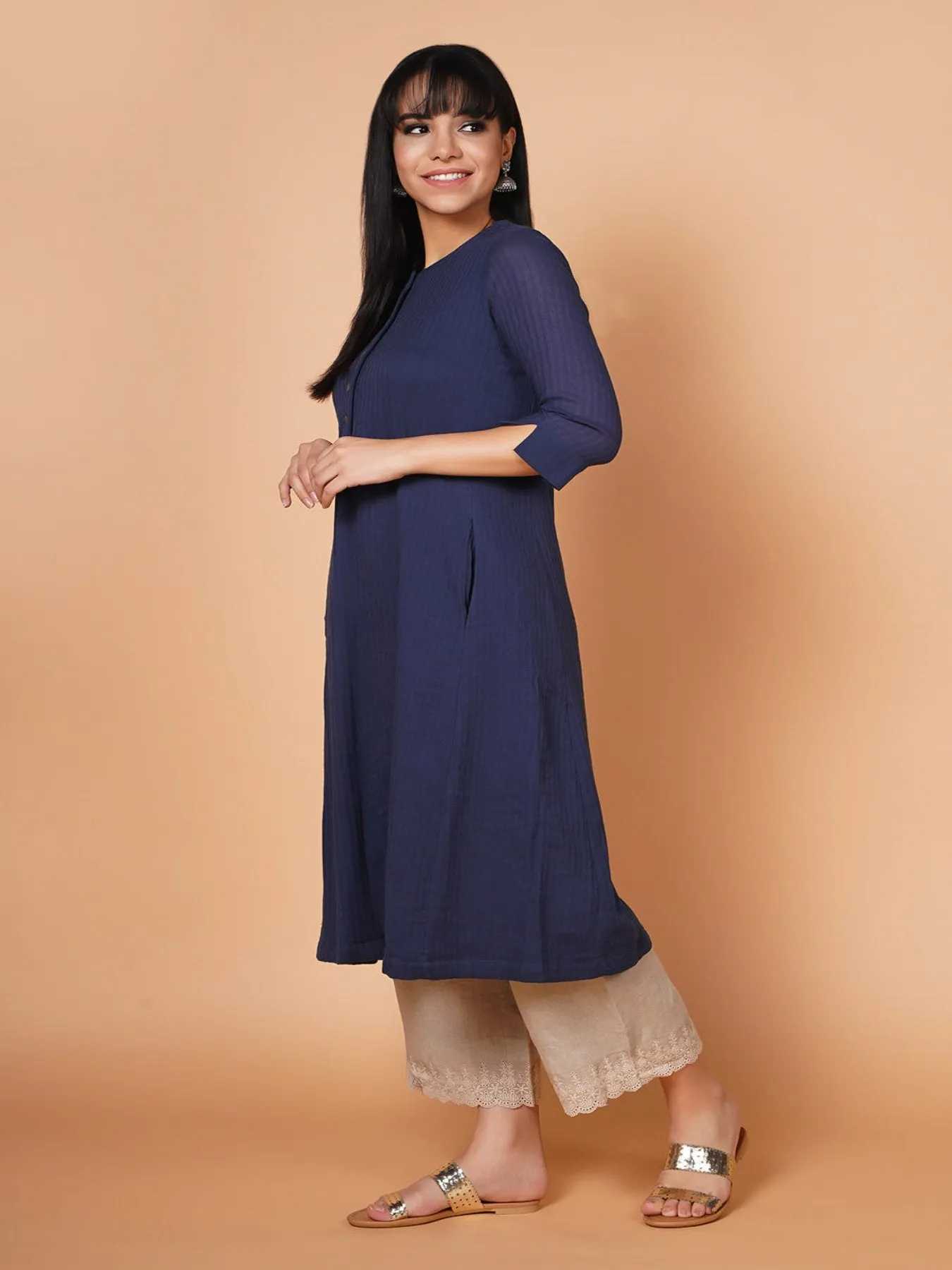 Barara Navy Blue Solid Aline Kurta 