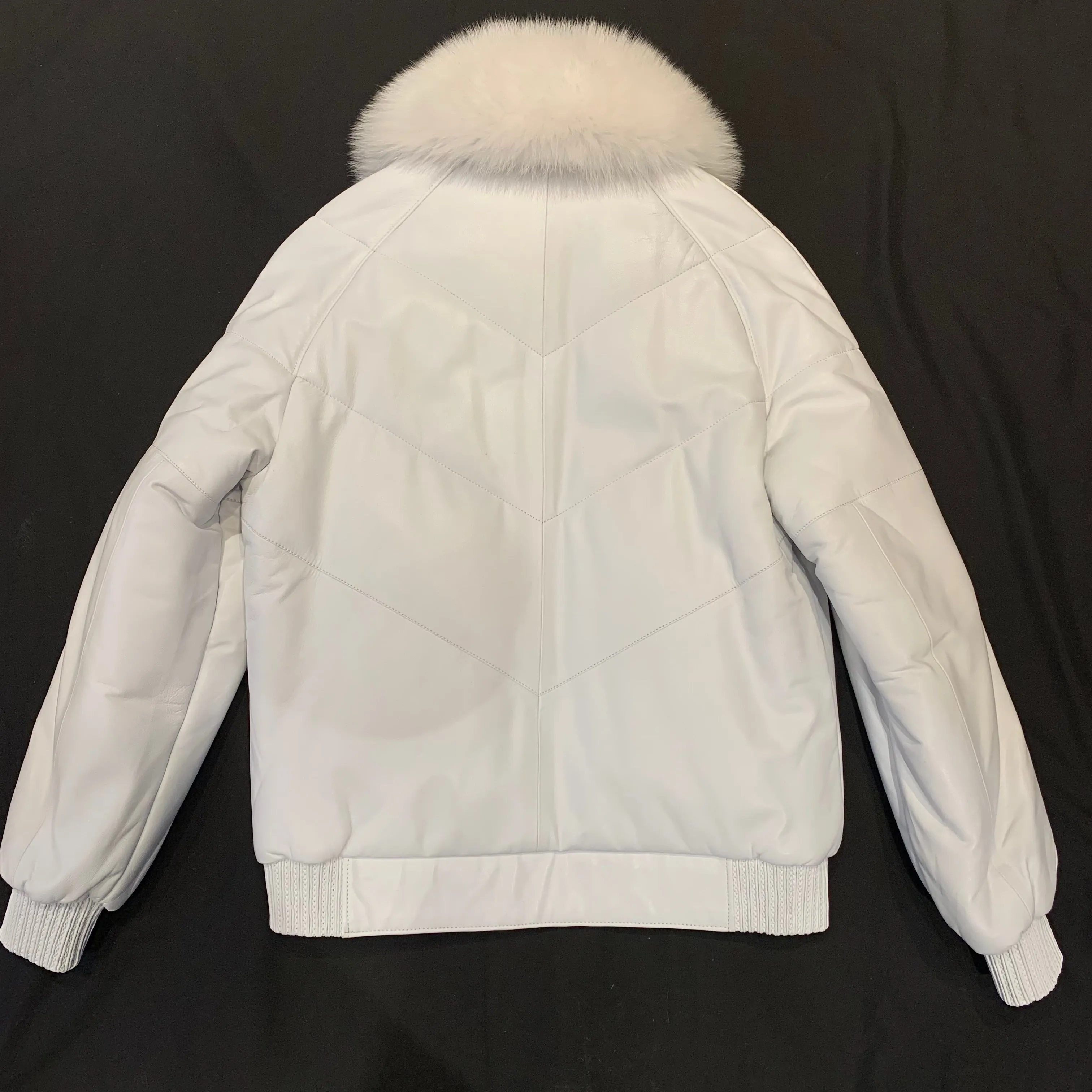 Barya NewYork White Fox Fur Quilted Lambskin Bomber Jacket