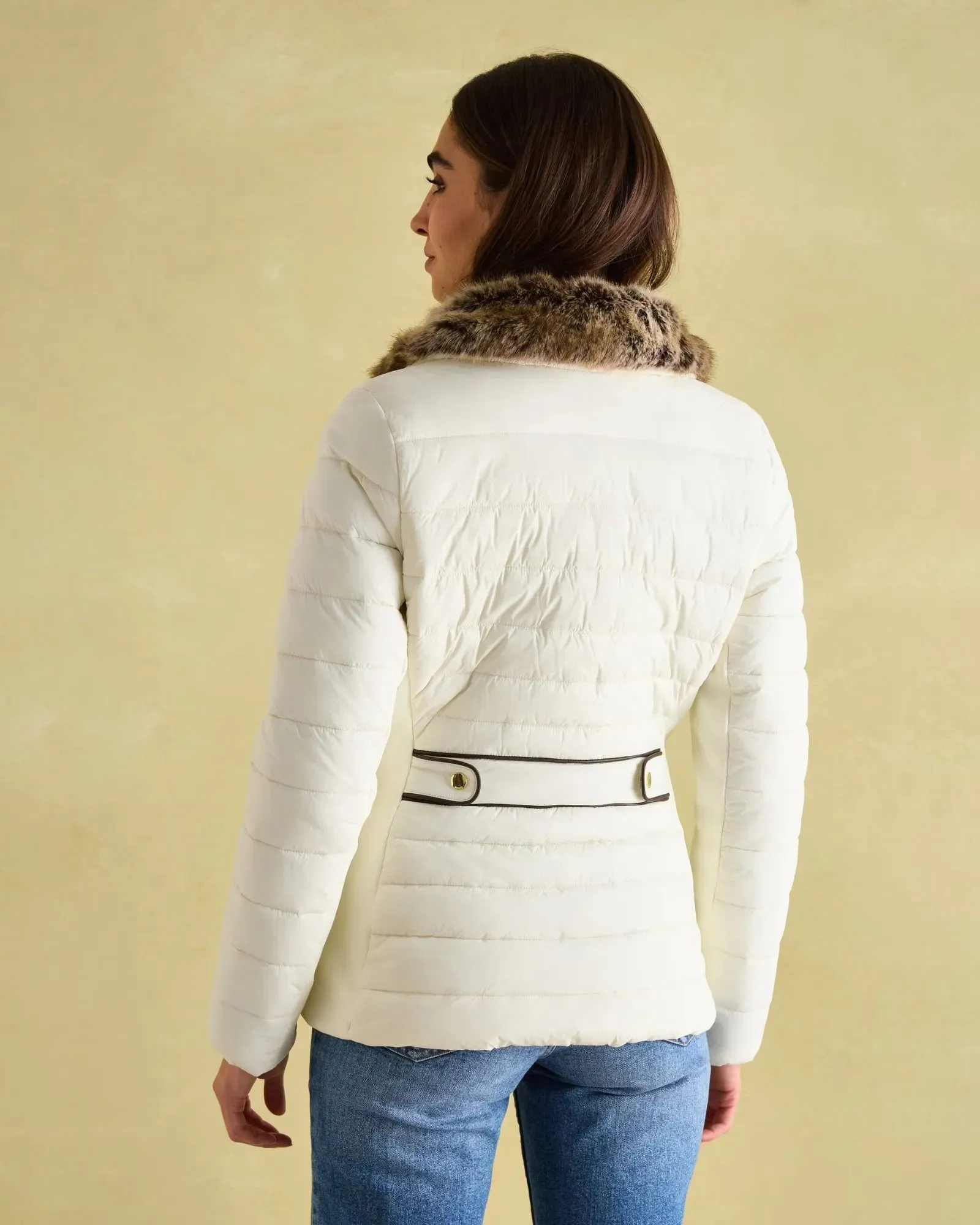 Beckley White Padded Showerproof Jacket with Faux Fur Trim