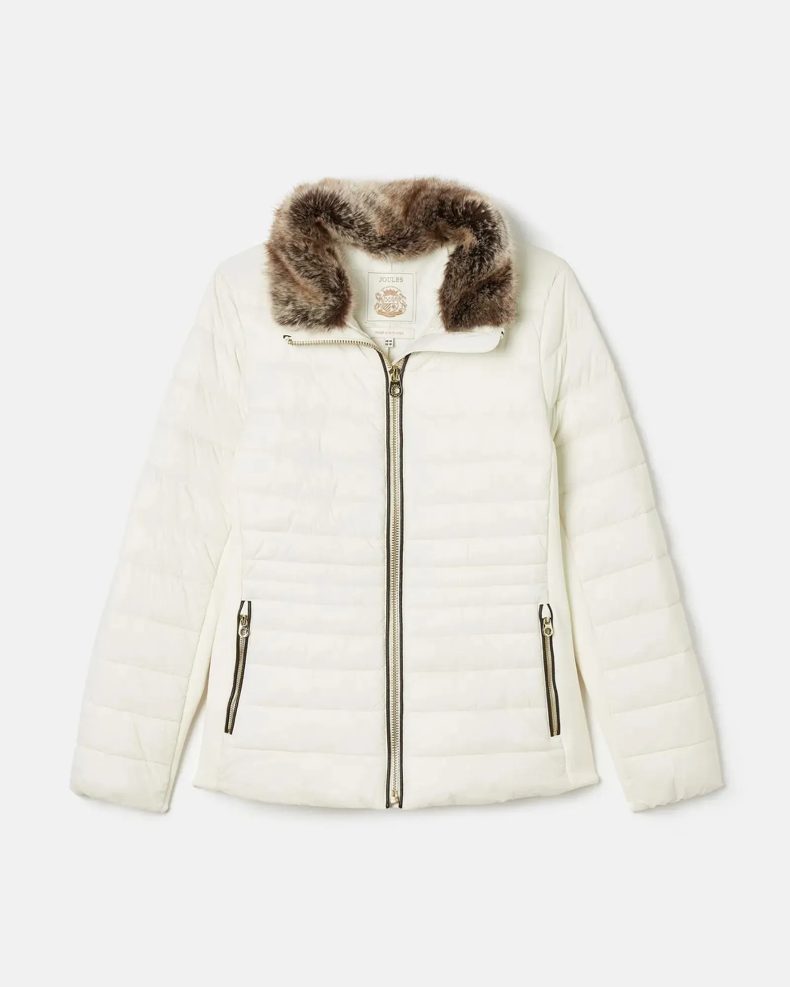 Beckley White Padded Showerproof Jacket with Faux Fur Trim