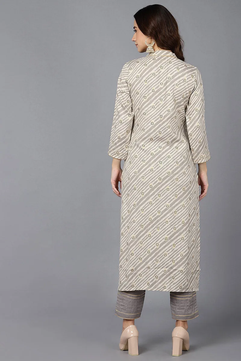 Beige Cotton Straight Kurta