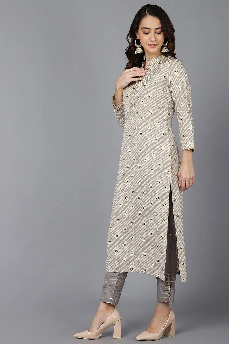 Beige Cotton Straight Kurta