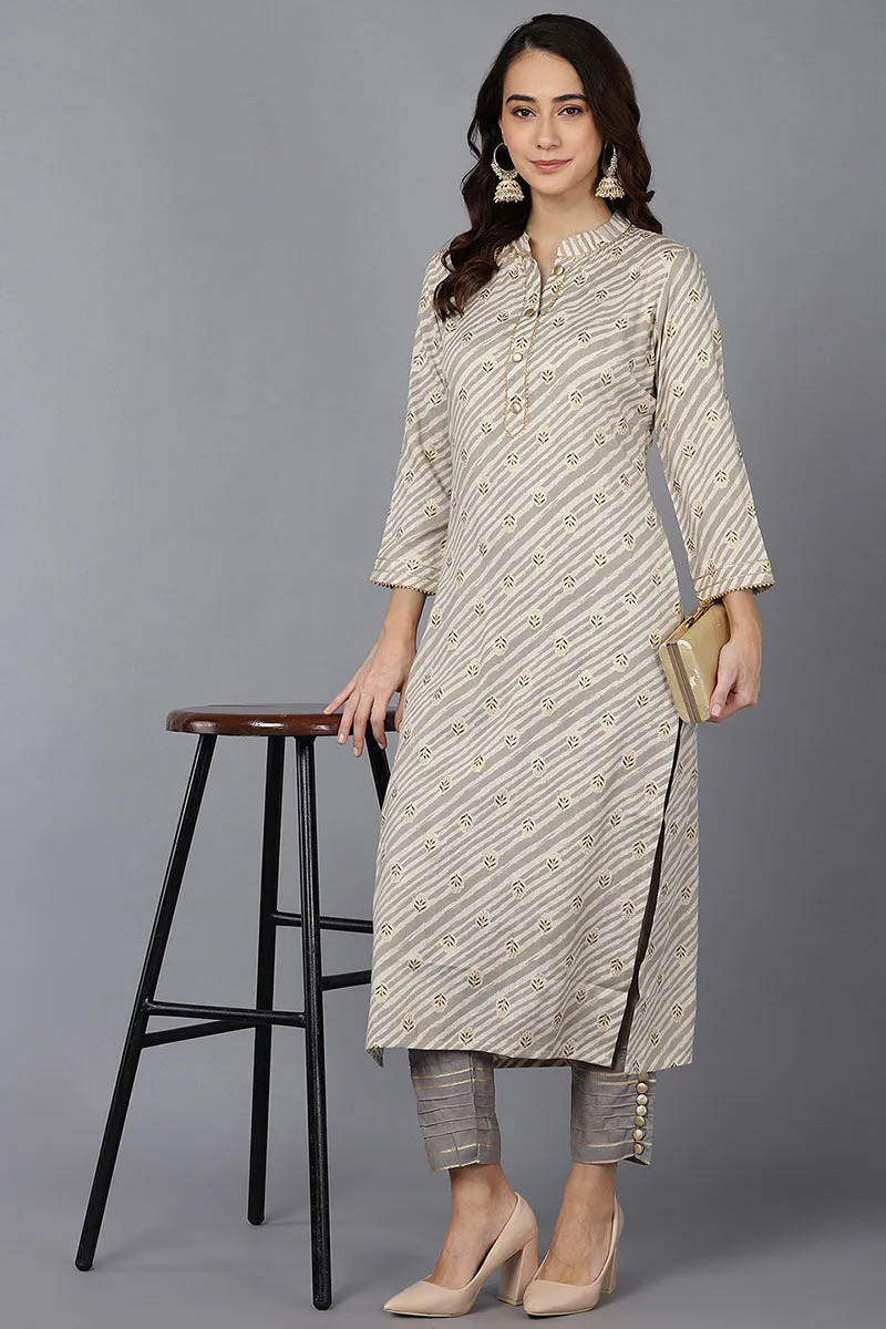 Beige Cotton Straight Kurta