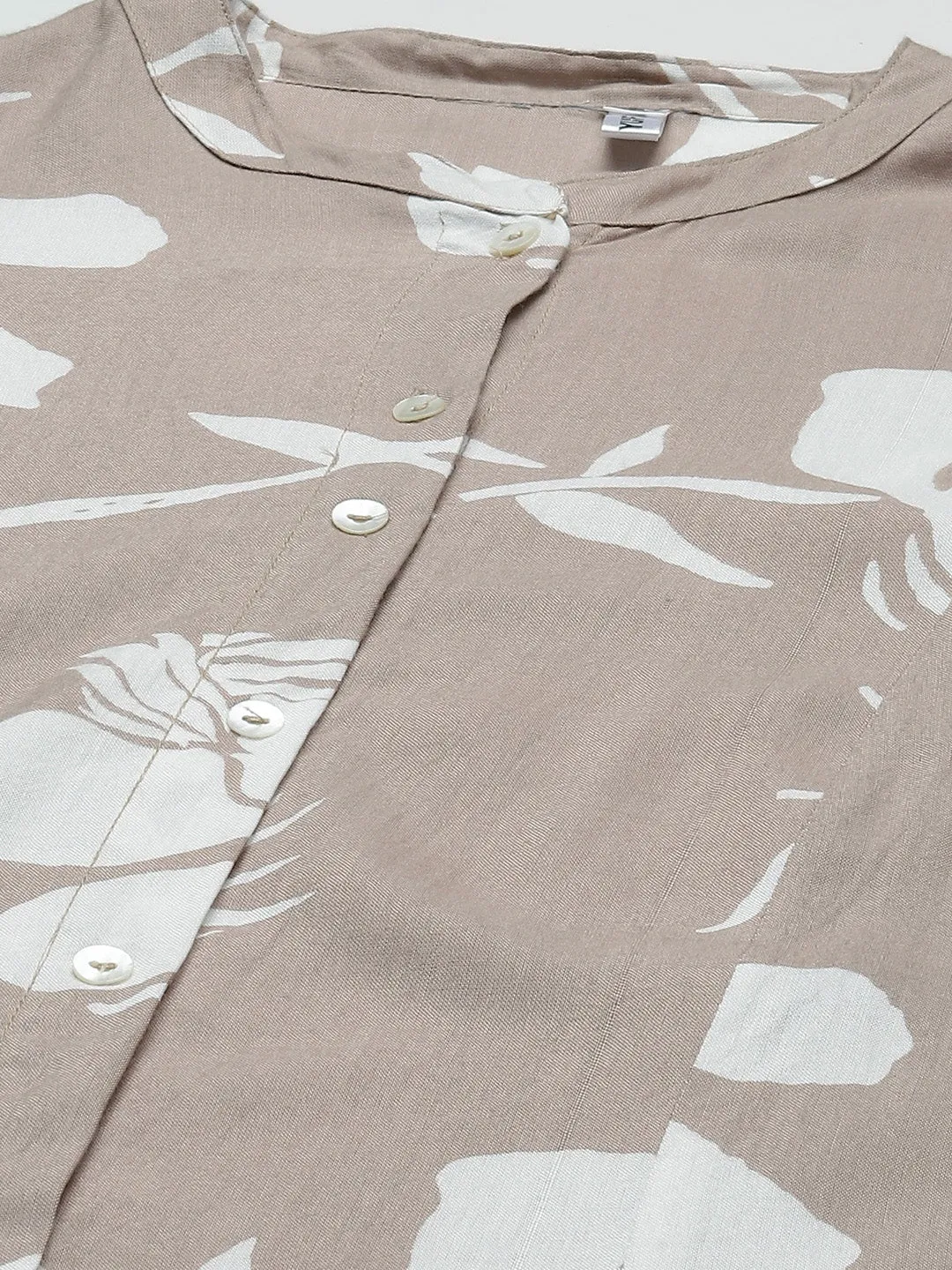 Beige Printed Cotton Kurta