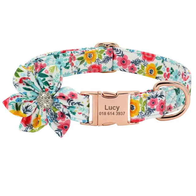 Belt Rhinestone Flower Dog Collar