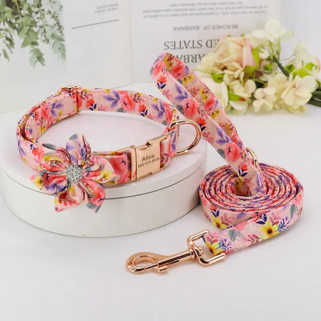 Belt Rhinestone Flower Dog Collar