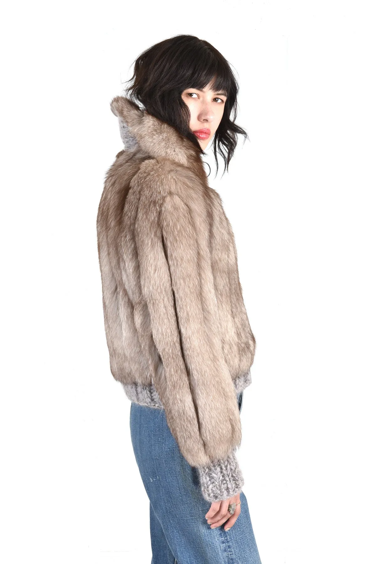 Betsy Chubby Lil Grey Fox Fur Knit Coat