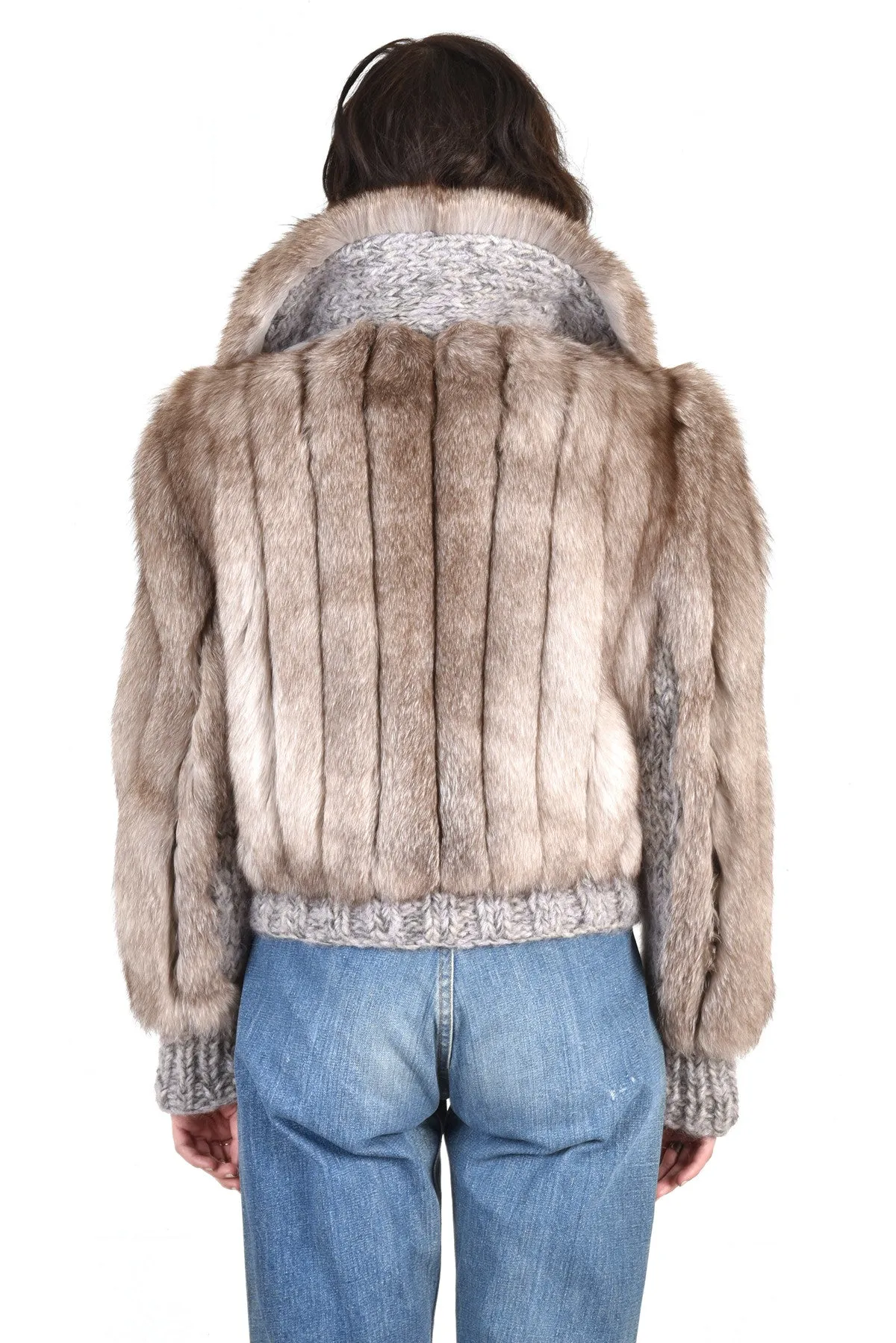 Betsy Chubby Lil Grey Fox Fur Knit Coat