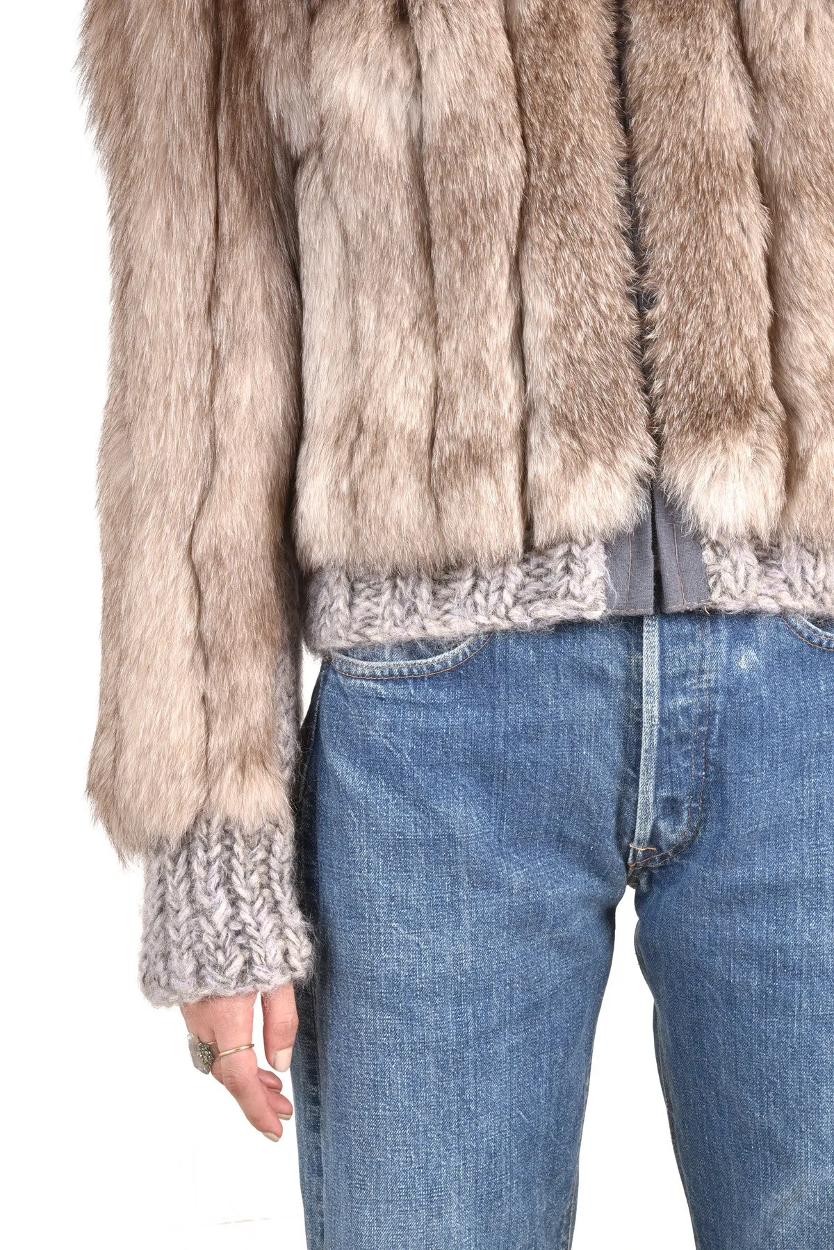 Betsy Chubby Lil Grey Fox Fur Knit Coat