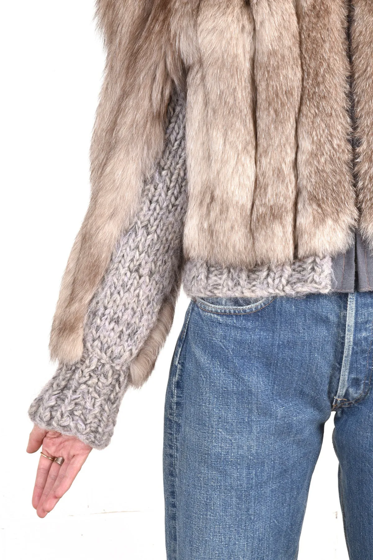 Betsy Chubby Lil Grey Fox Fur Knit Coat