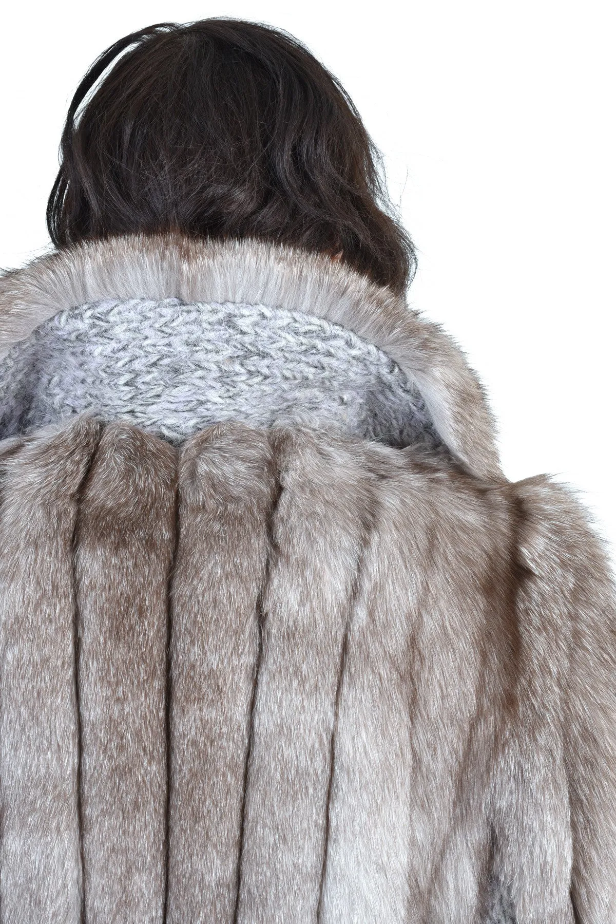 Betsy Chubby Lil Grey Fox Fur Knit Coat