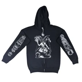 Big Baphomet Zip Up Hoodie with Printed Sleeves