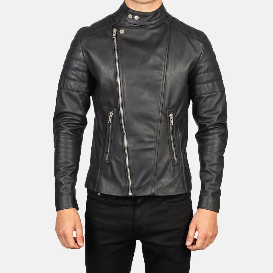 BIKER-1424 MUSH Black Leather Jacket