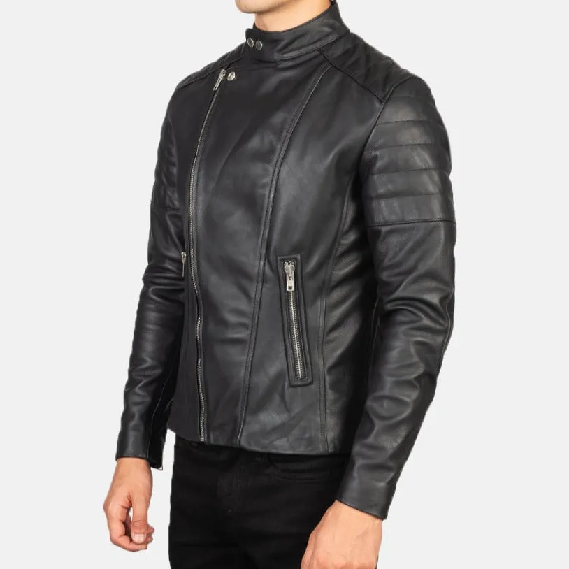 BIKER-1424 MUSH Black Leather Jacket