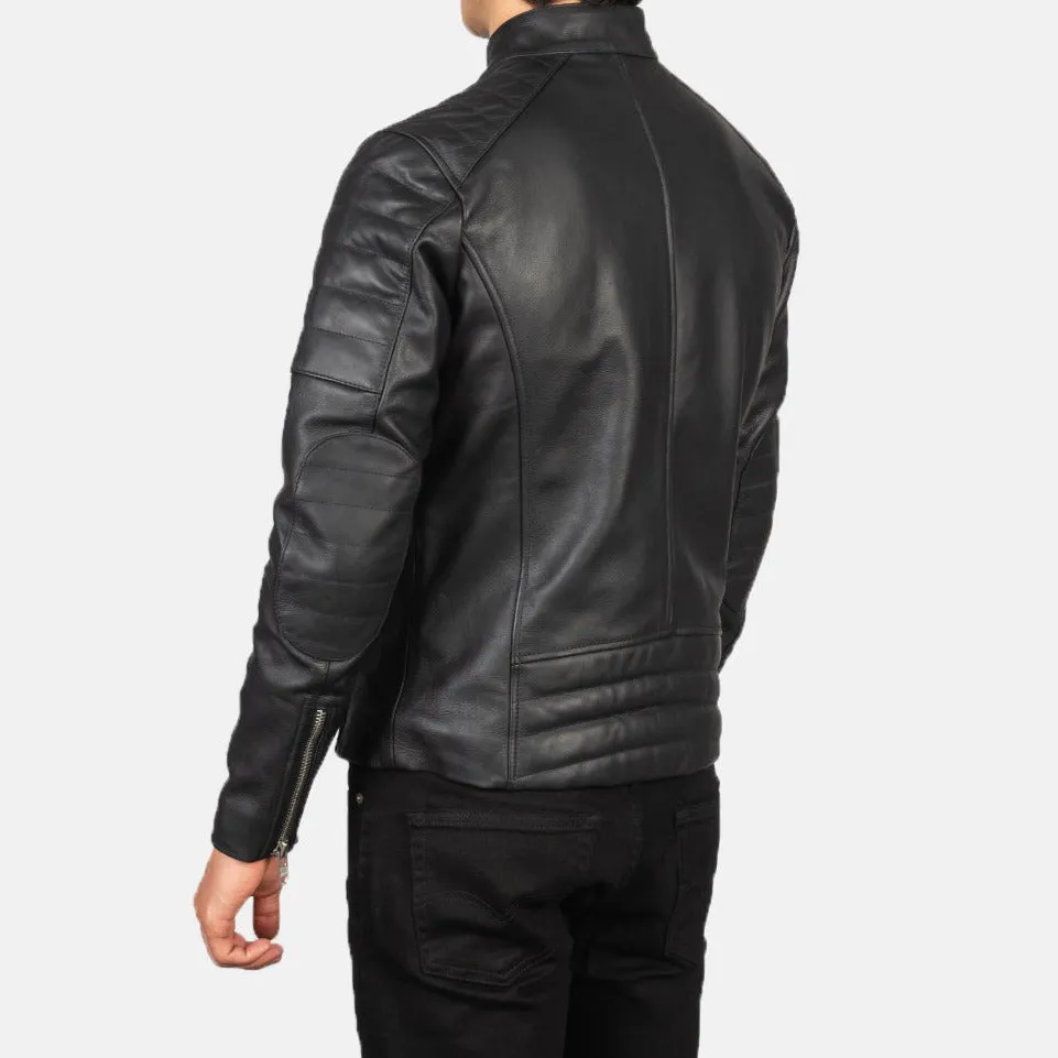 BIKER-1424 MUSH Black Leather Jacket