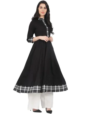 Black 3/4Th Sleeve Cotton Anarkali Kurta