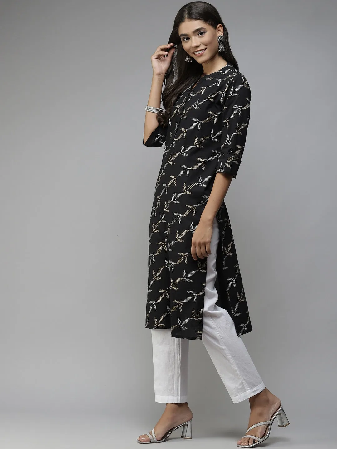 Black Printed Cotton Kurta