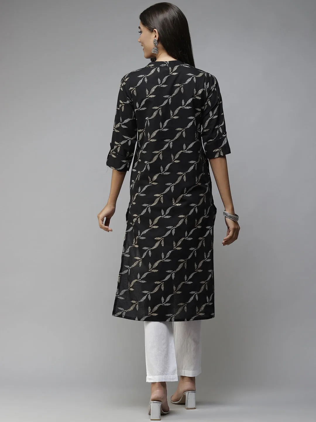 Black Printed Cotton Kurta