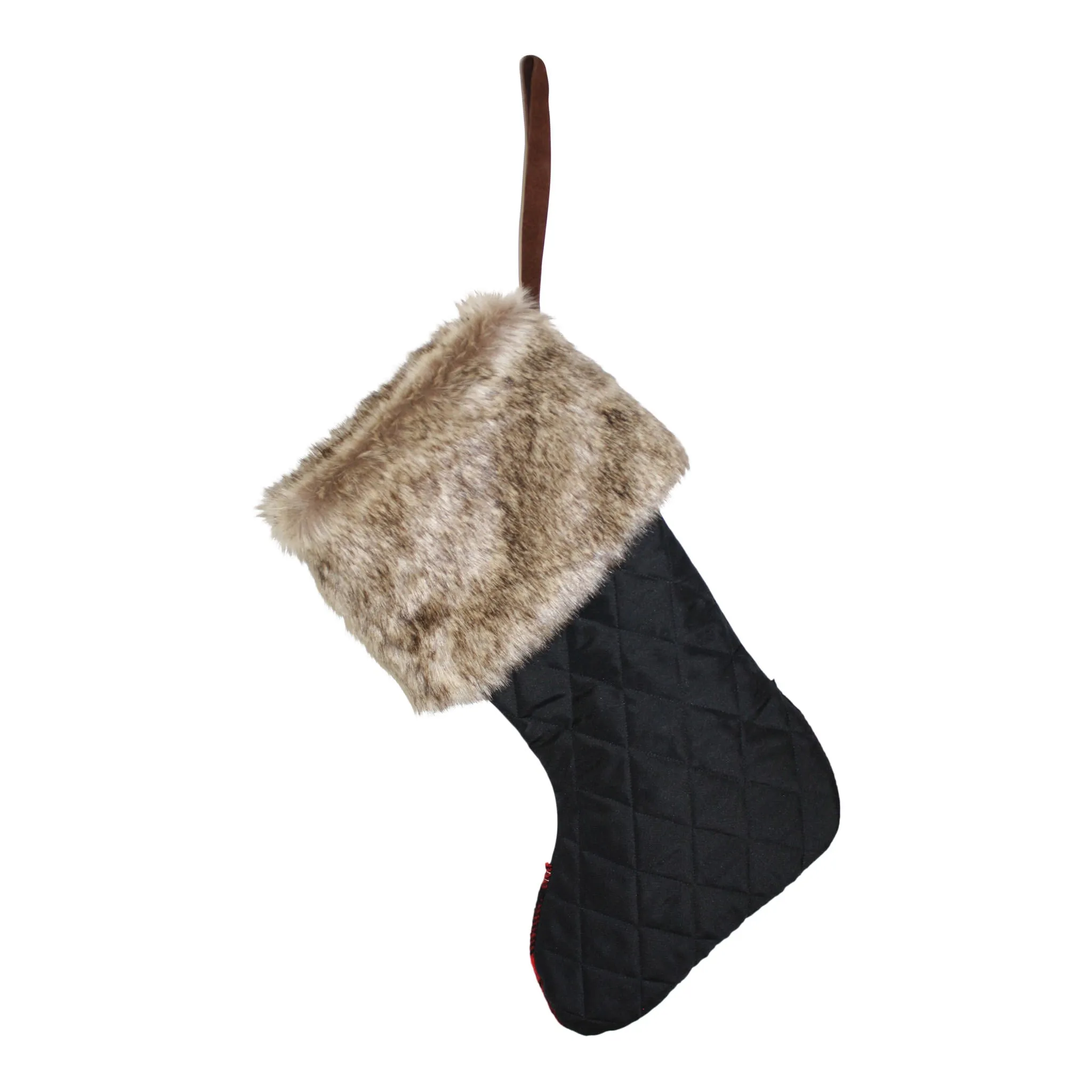 Black Quilted Stocking with Faux Fur Cuff