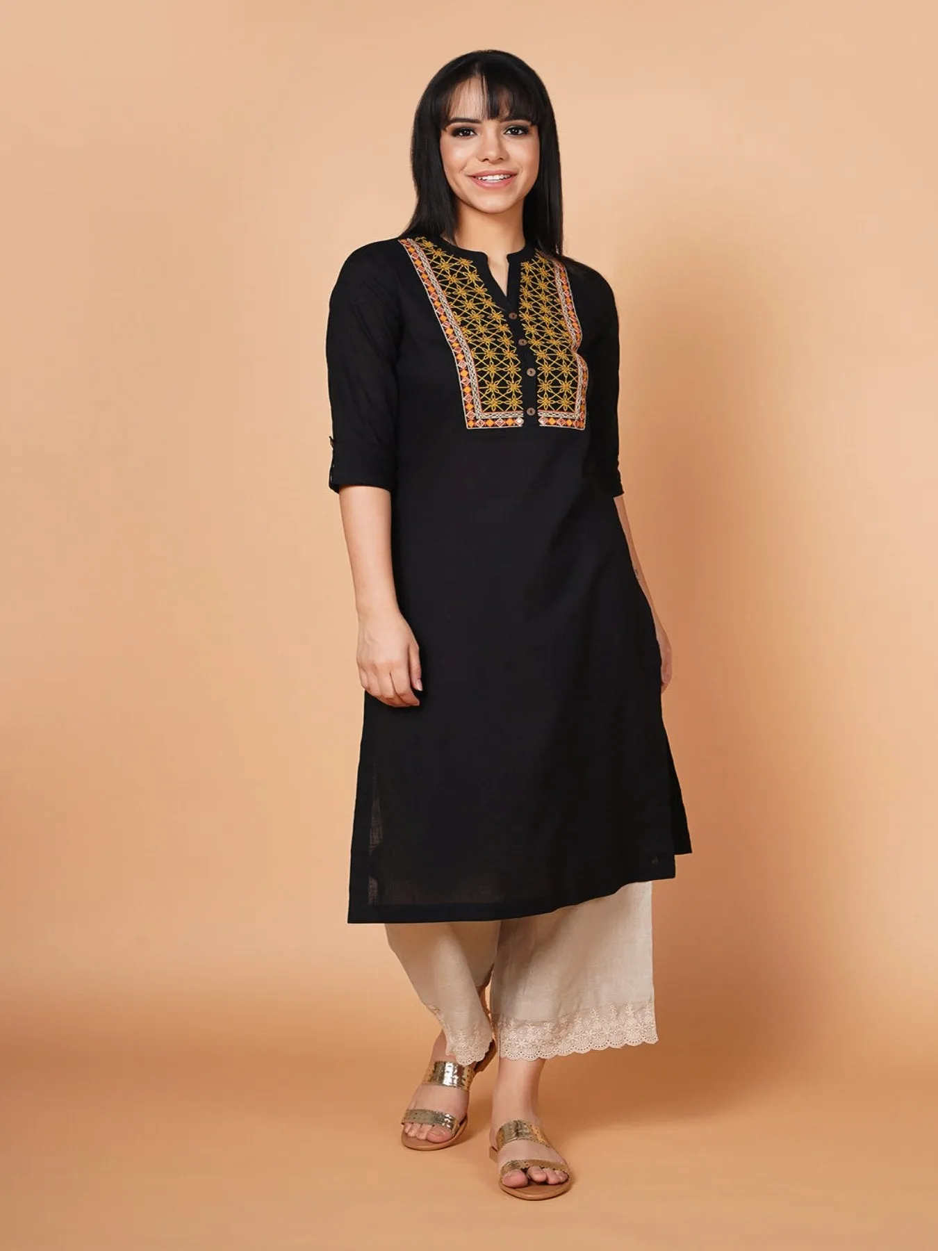 Black Yoke Embroidered Kurta 