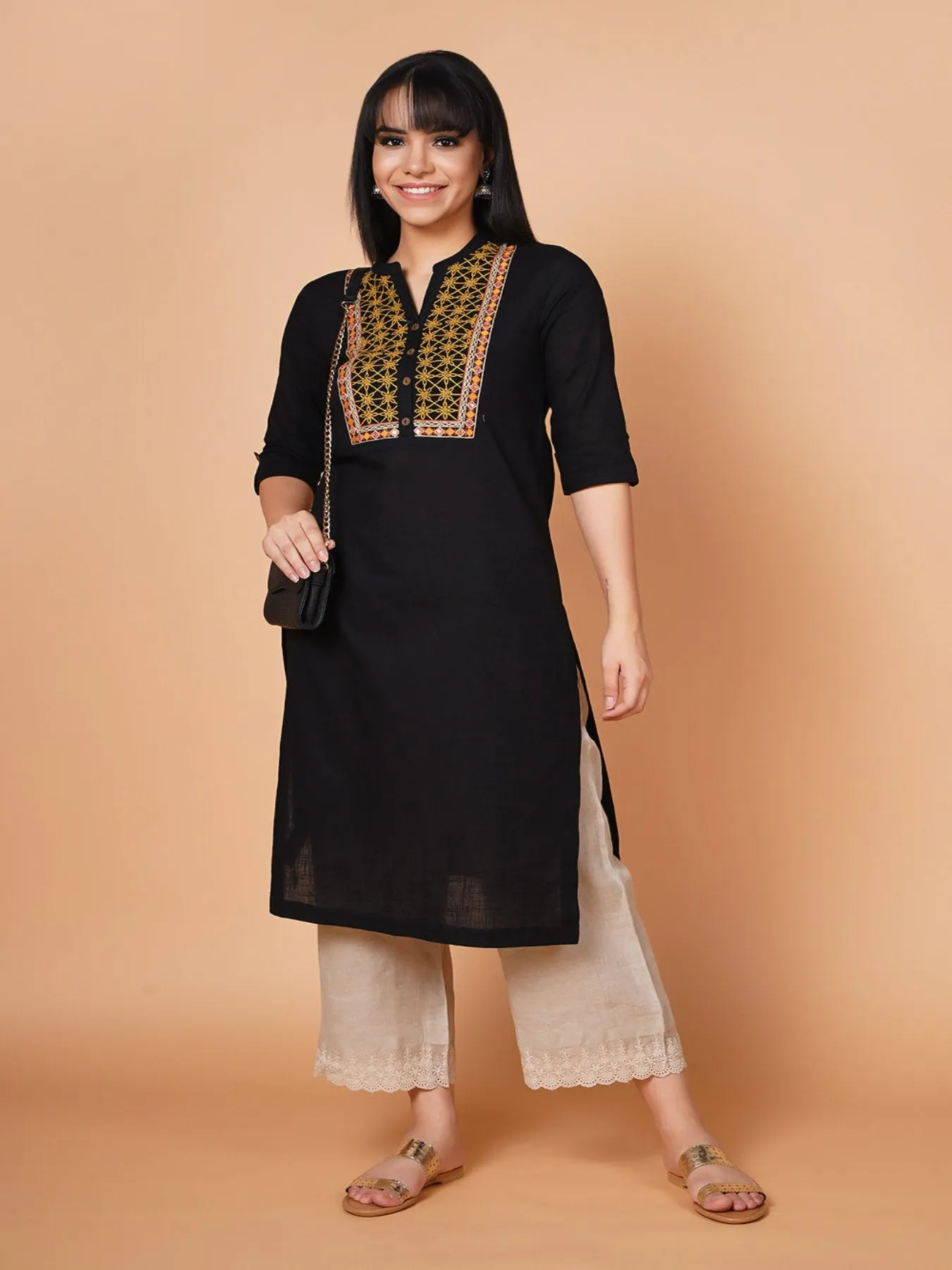 Black Yoke Embroidered Kurta 