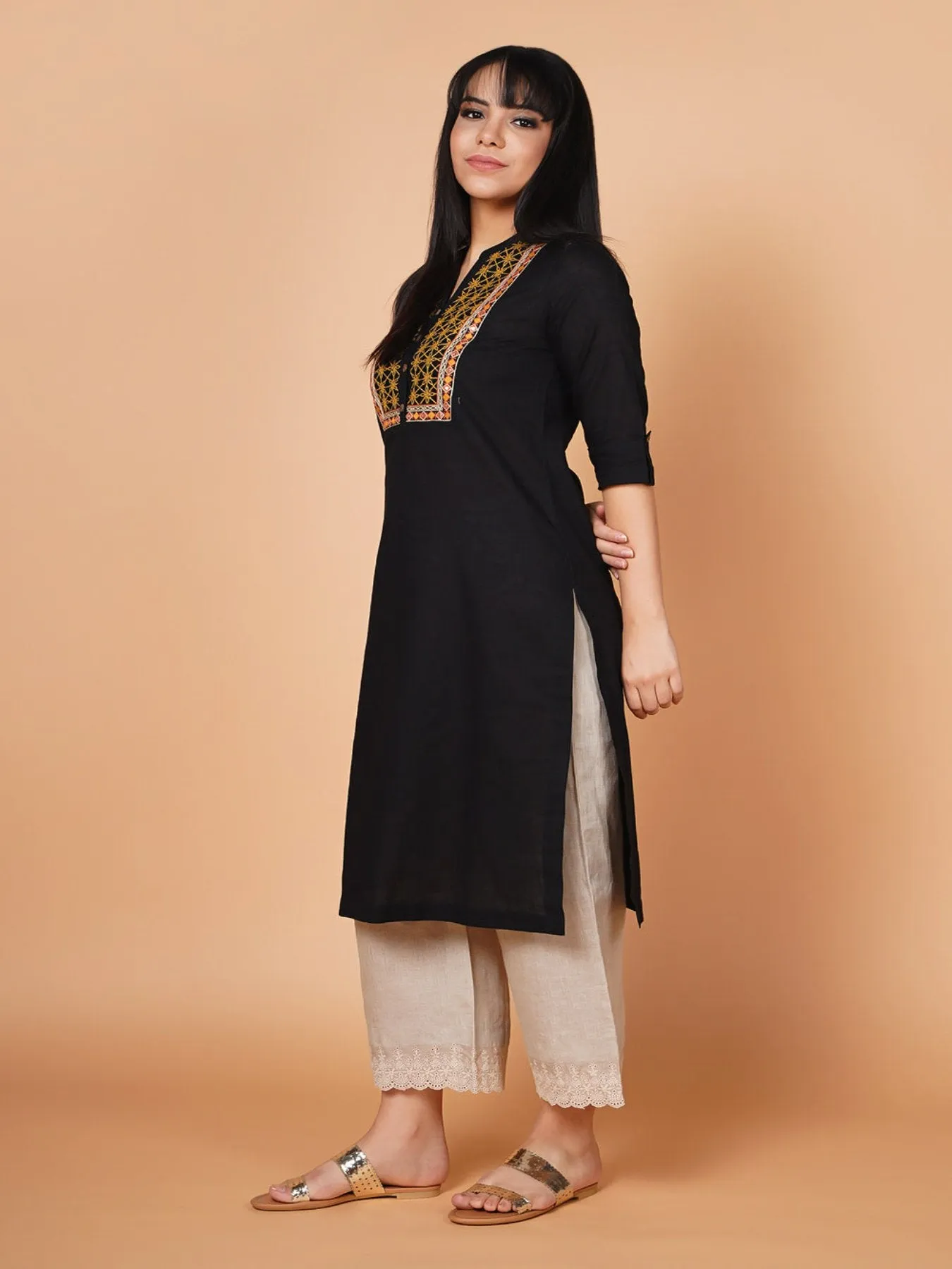 Black Yoke Embroidered Kurta 