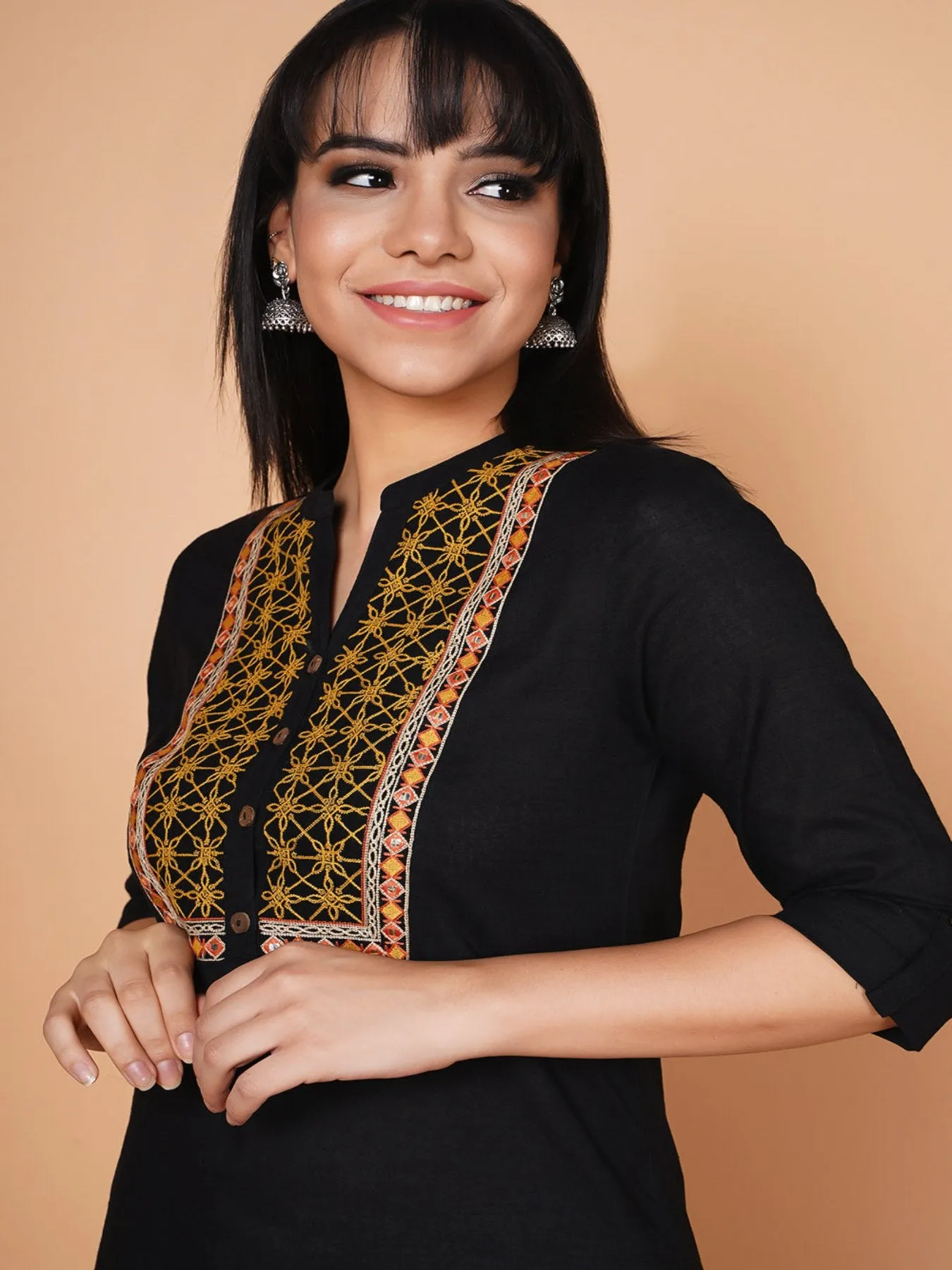 Black Yoke Embroidered Kurta 