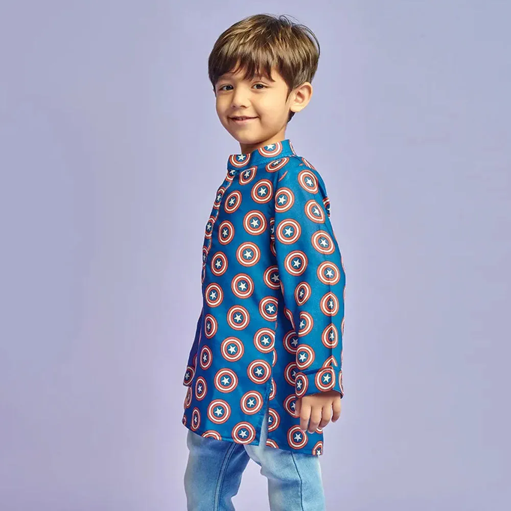 Blue Captain America Printed Kurta