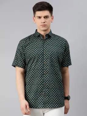 Blue Cotton Short Sleeves Shirts For Men-Mmh038