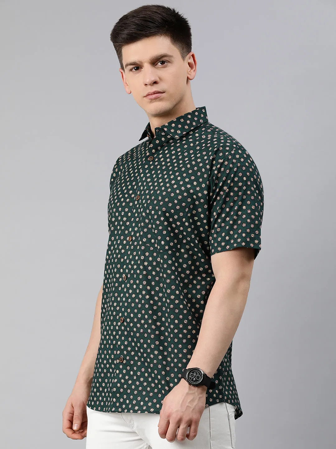 Blue Cotton Short Sleeves Shirts For Men-Mmh038