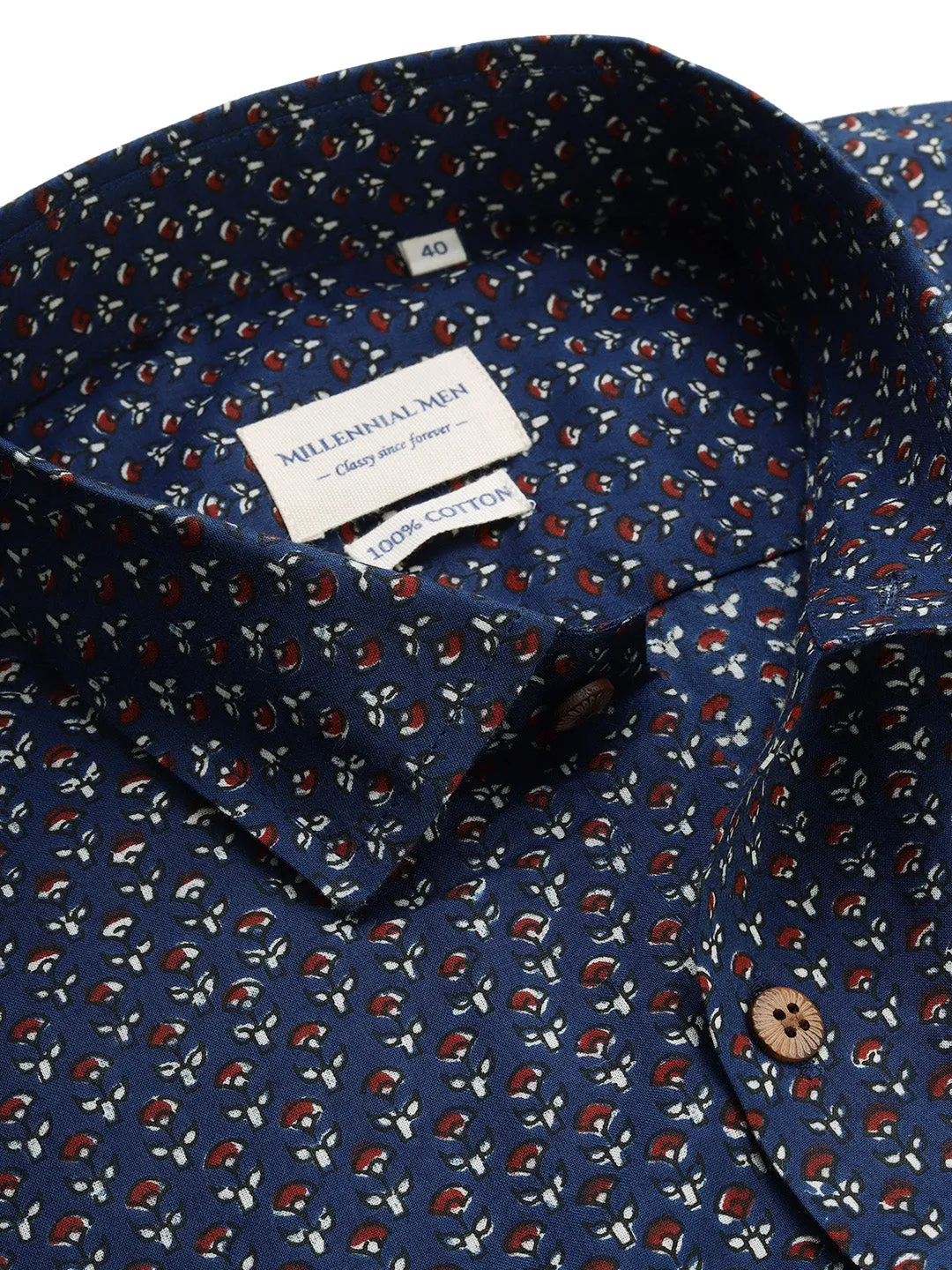 Blue Cotton Short Sleeves Shirts For Men-Mmh042