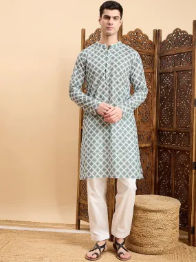 Blue Ethnic Motifs Printed Mandarin Collar Straight Kurta