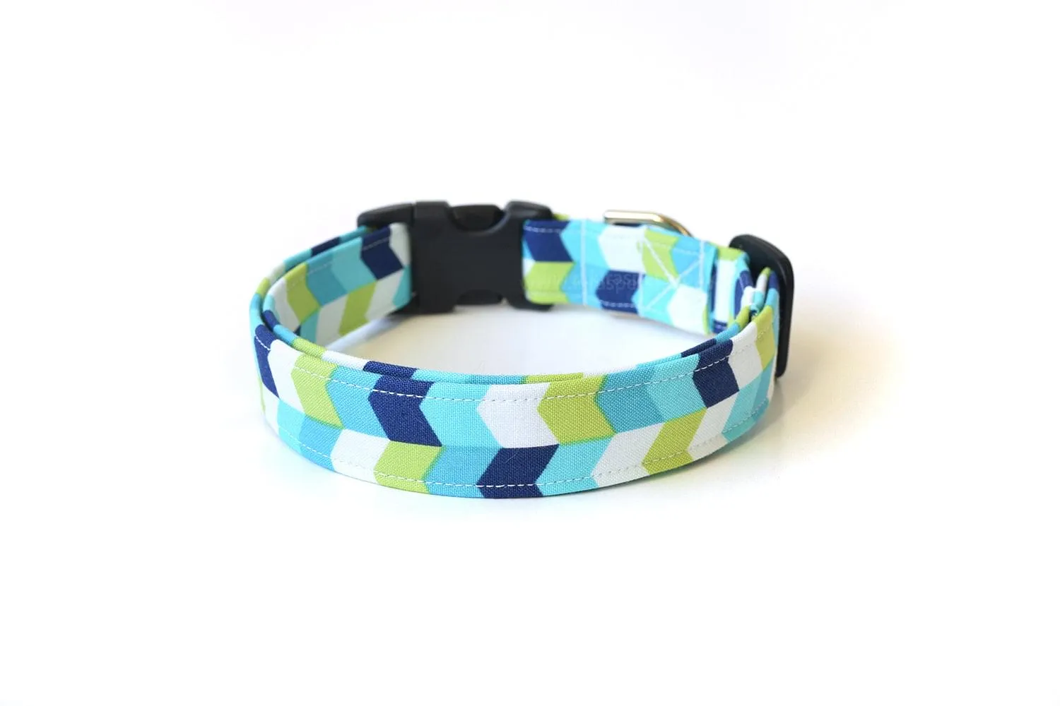 Blue, Green & White Chevron Dog Collar