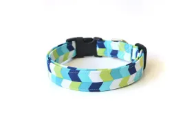 Blue, Green & White Chevron Dog Collar