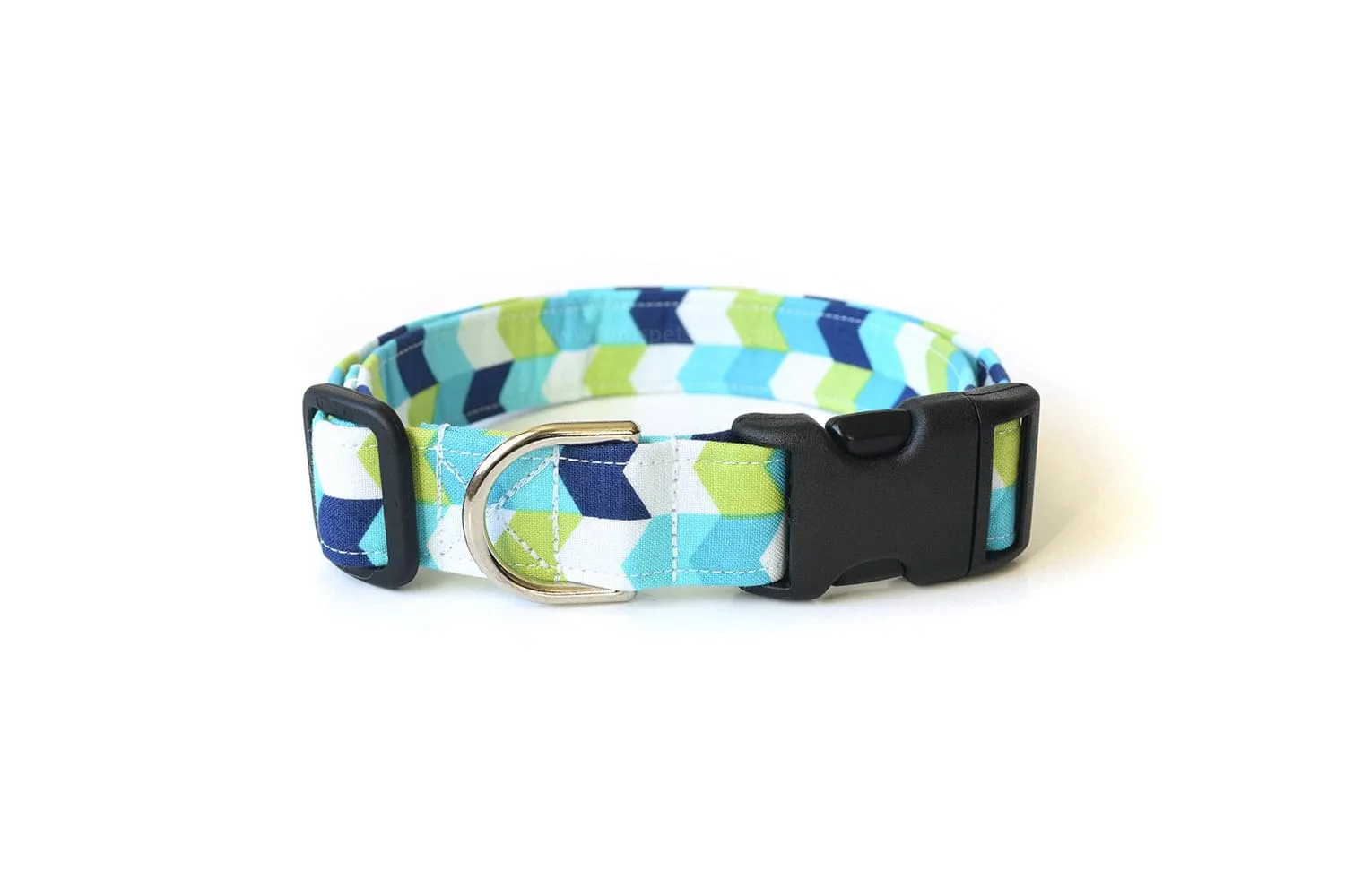 Blue, Green & White Chevron Dog Collar