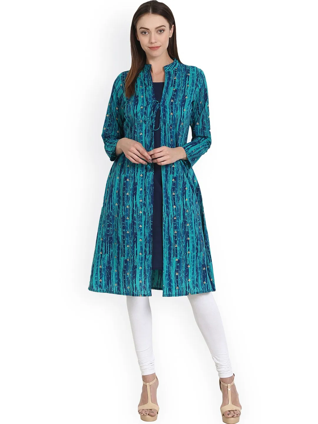 Blue Printed Full Sleeve Cotton Kurta