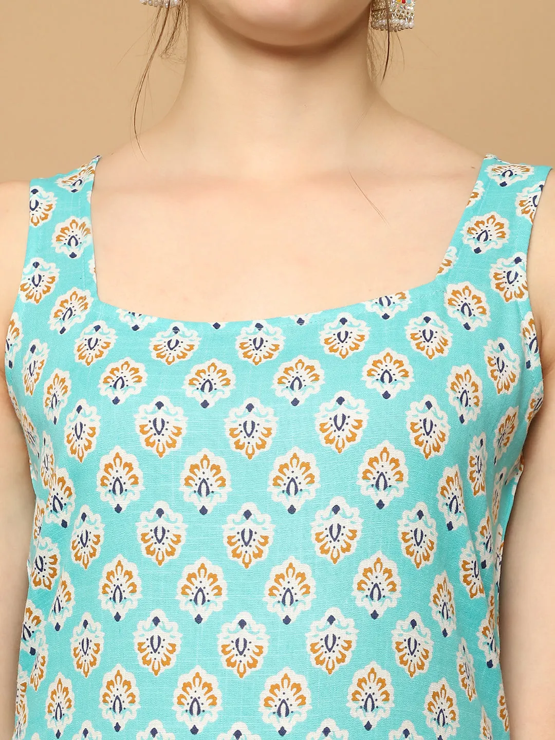 Blue Printed Kurta With Palazzos Dupatta Set