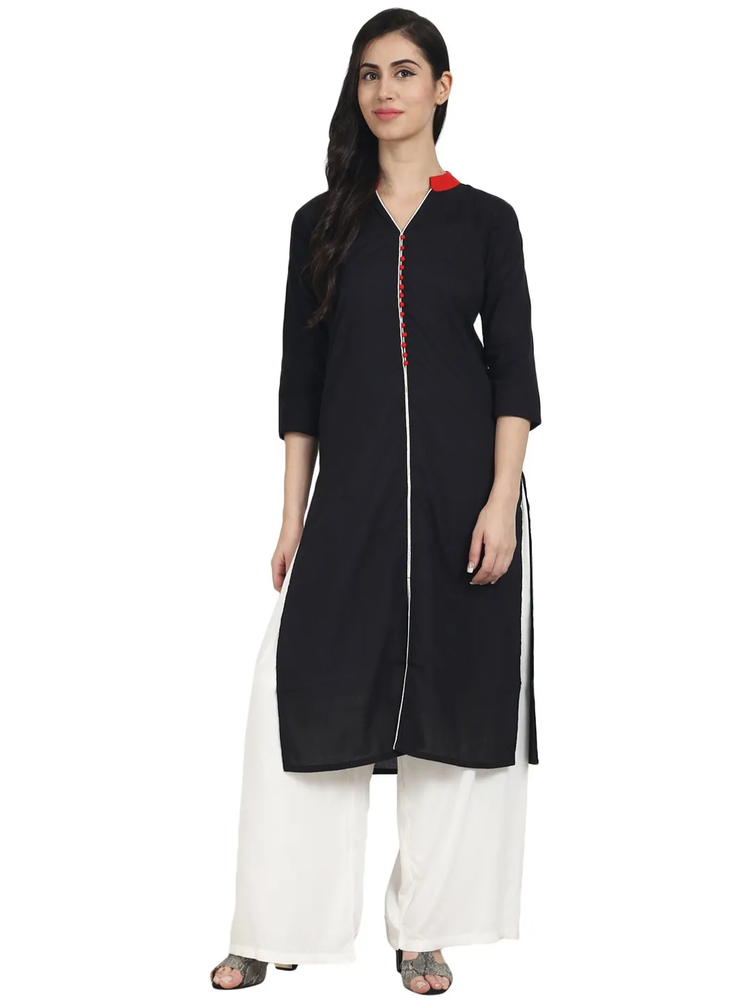 Blue Rayon 3/4Th Sleeve Straight Kurta