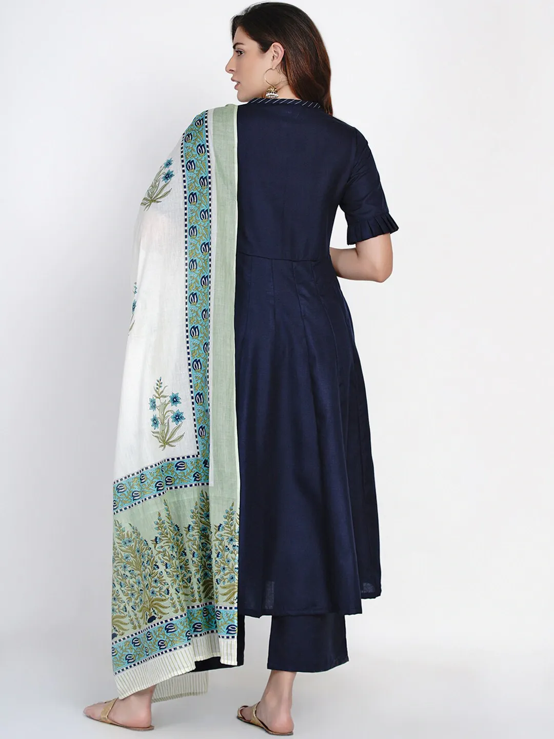 Blue Solid Kurta With Palazzo & Printed Dupatta