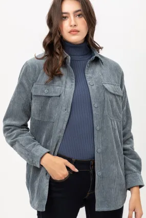 Blueberry Vineyard" Gray Corduroy Reversible Button Down Jacket