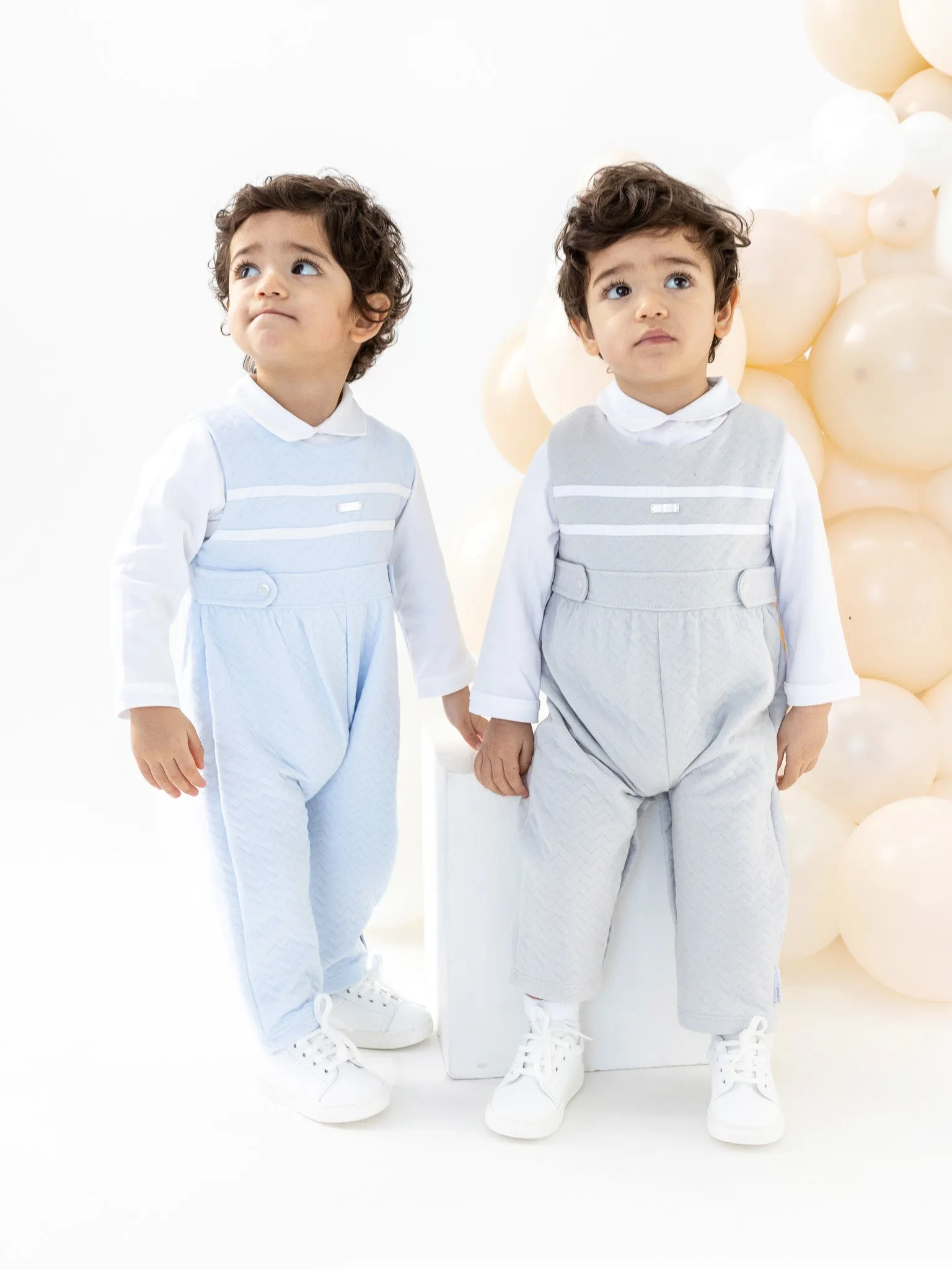 Blues Baby blue quilted & contrast dungaree set