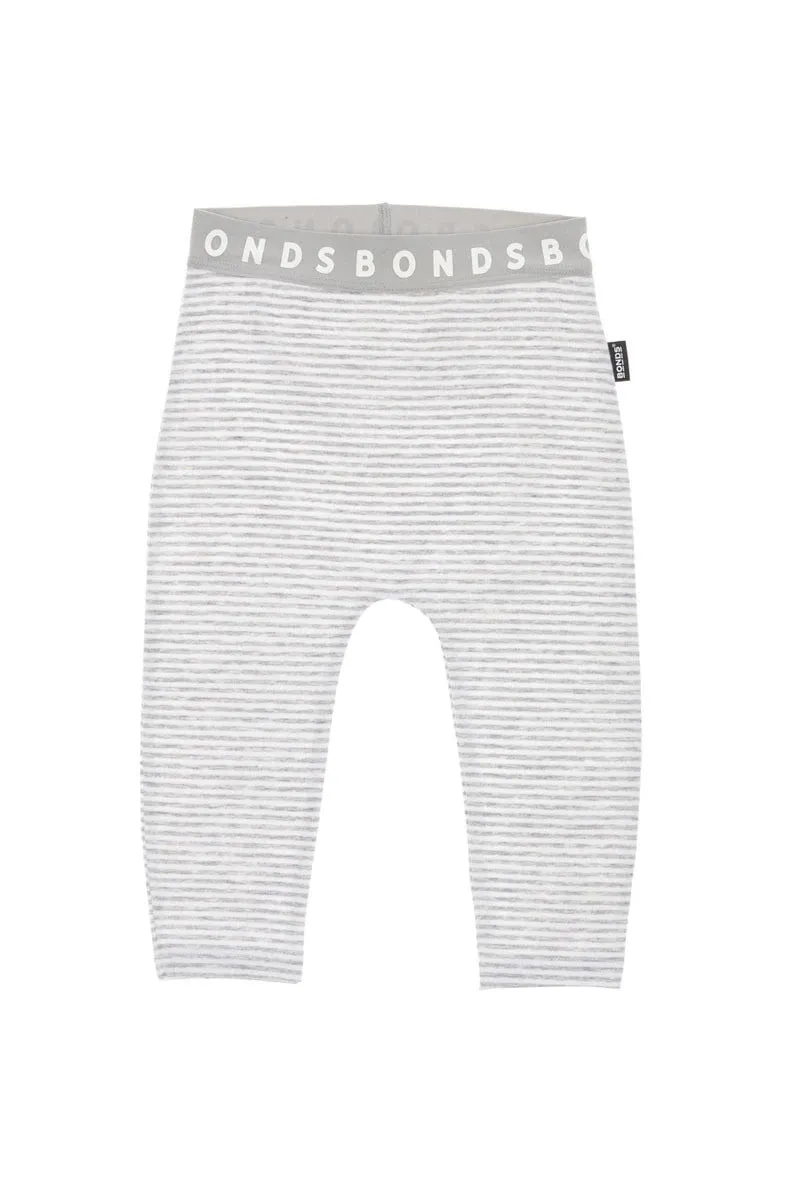 Bonds Stretchies Leggings - Grey & White Stripe