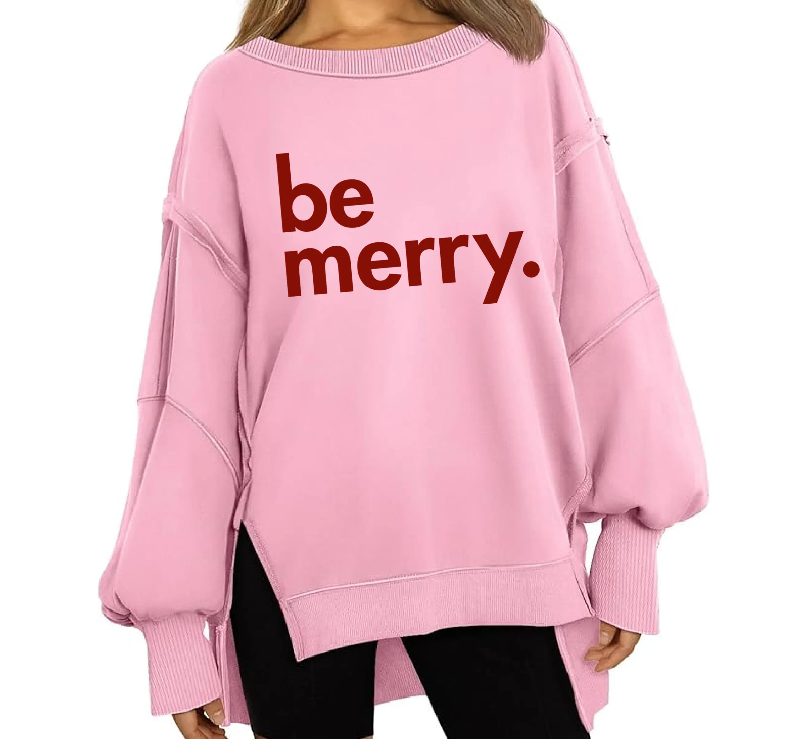 Boutique Balloon Sleeve Be Merry Christmas Sweater - Direct To Film Printed