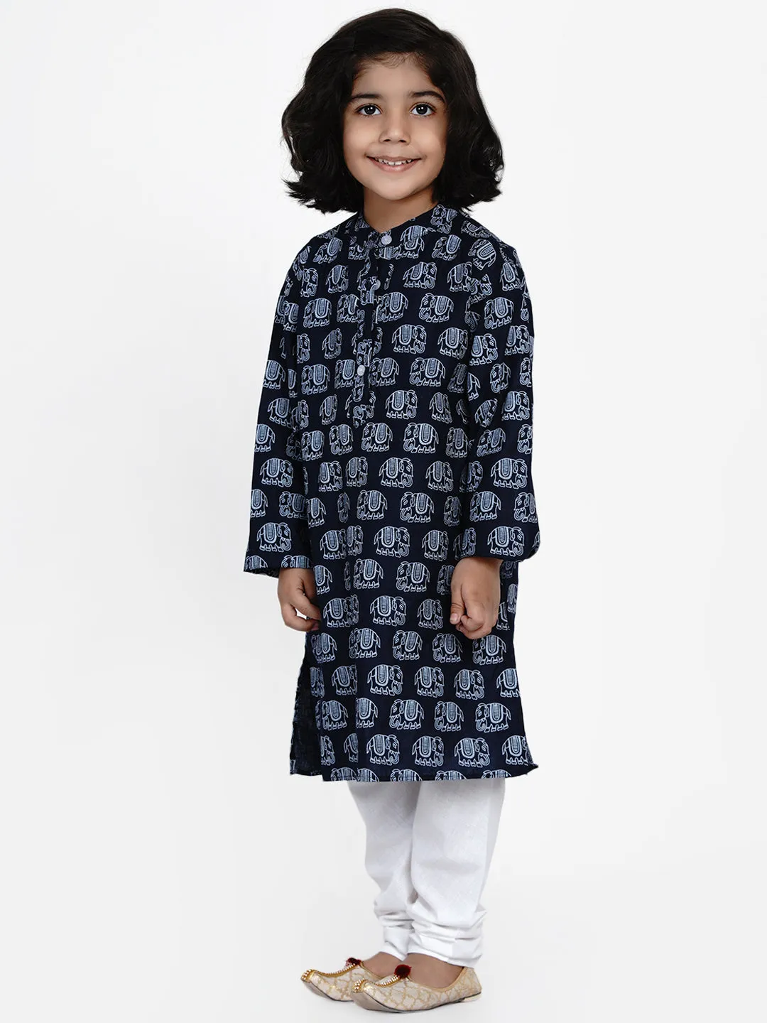 Boys Blue Ethnic Printed Kurta with Pyjamas