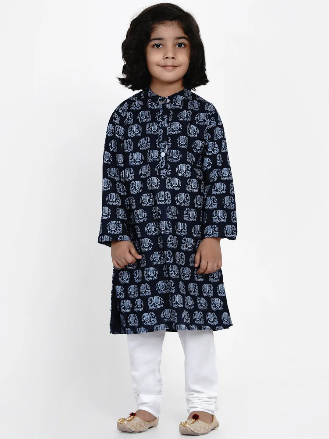 Boys Blue Ethnic Printed Kurta with Pyjamas