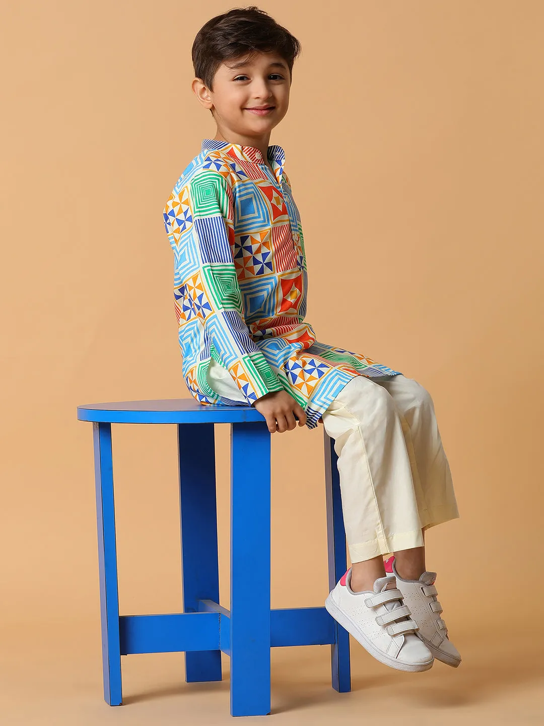 Boys Viscose Multi Color Printed Kurta Set