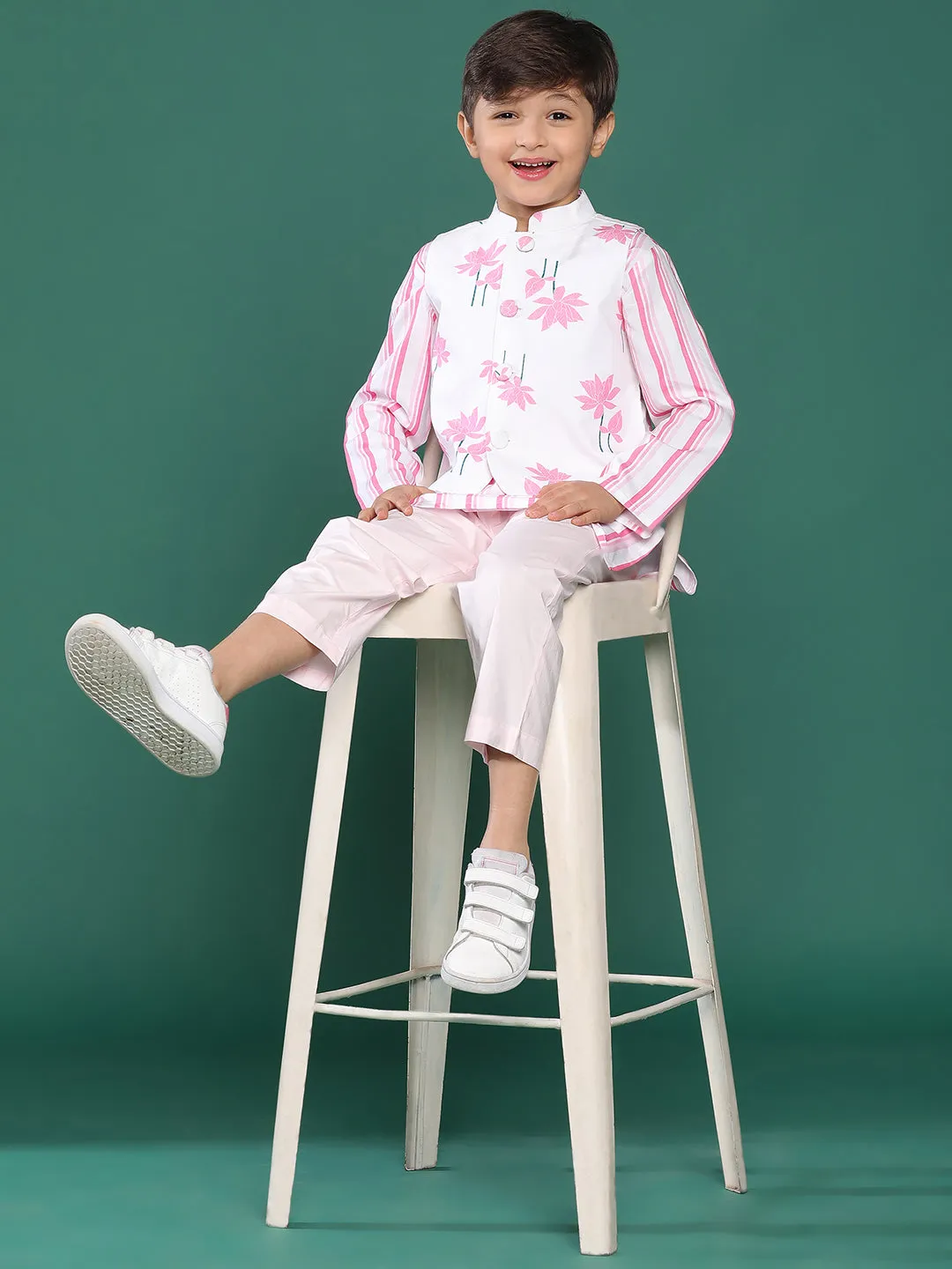 Boys Viscose Pink Printed Kurta Set