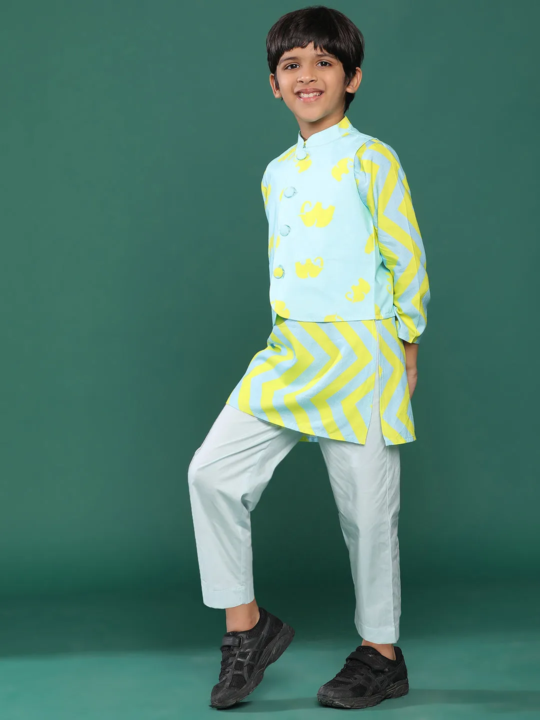 Boys Viscose Sky Blue Printed Kurta Set